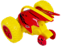 Voiture de cascade jouet rouge et jaune pour enfants avec de grandes roues.