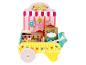 Chariot de magasin de bonbons en bois avec sucettes, pop-corn et une balance.