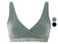 Un soutien-gorge vert avec de la dentelle en bas.