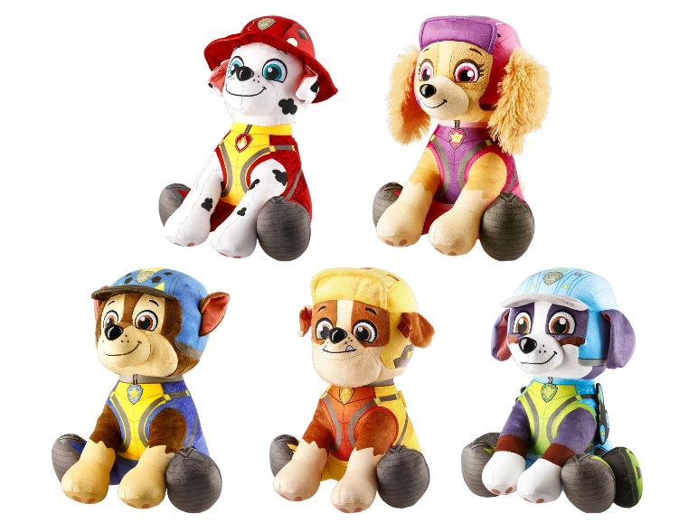 Six peluches de chiens de différentes couleurs et tenues, assises.