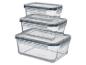 Ensemble de trois récipients en verre empilables pour aliments avec couvercles transparents