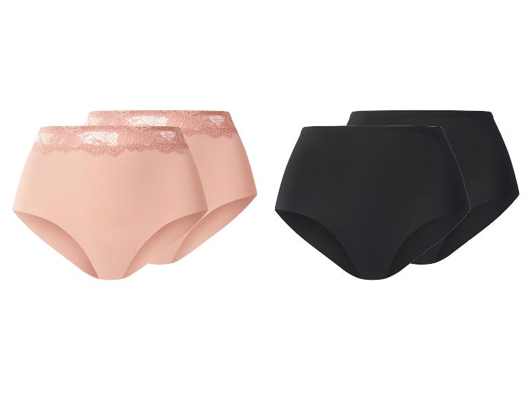 Deux paires de culottes taille haute pour femme, une pêche avec dentelle et une noire.