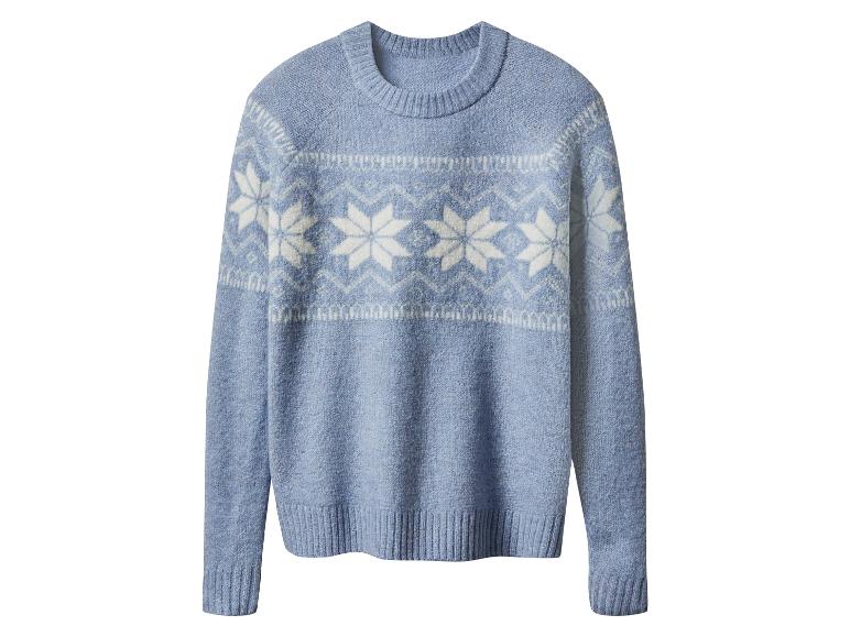 Pull bleu clair avec motif de flocons de neige blancs