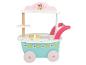 Chariot de jeu en bois rose et turquoise sur le thème de la crème glacée