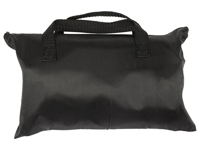 Un sac de transport noir en nylon avec des poignées robustes.