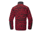 Vue arrière d'une veste en polaire à motif rouge et noir avec un col montant
