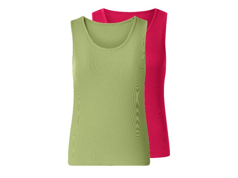 Ensemble de deux débardeurs côtelés, un vert et un fuchsia.