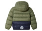 Veste d'hiver verte et bleue à capuche pour enfants.