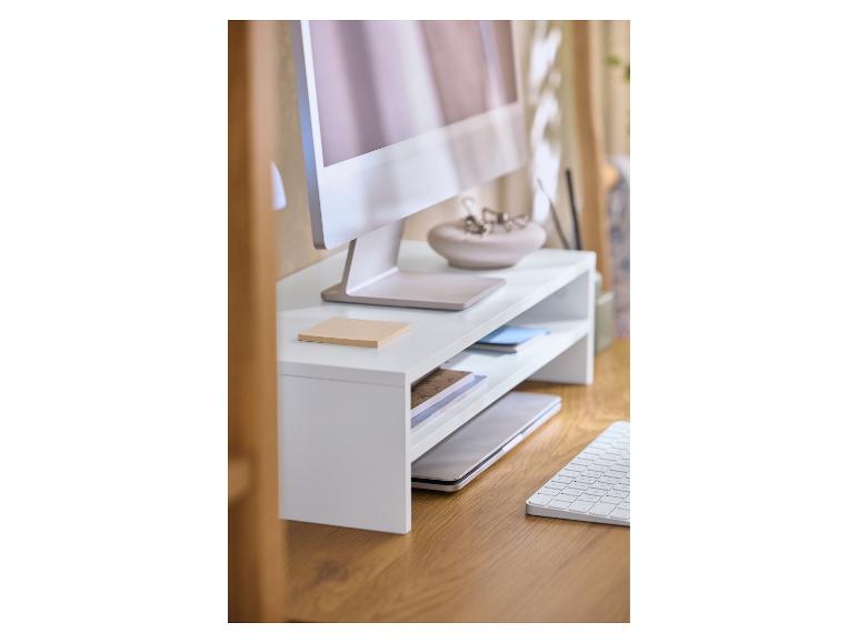 Rehausseur d'écran blanc de LIVARNO home sur un bureau en bois.