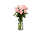 Bouquet de roses roses dans un vase en verre avec de l'eau.