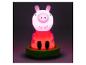 Veilleuse lumineuse en forme de cochon rose sur une base verte.