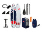 Deux planches de paddle gonflables F2 avec accessoires, y compris une pompe, un sac à dos et une pagaie.