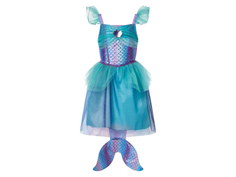 Robe de sirène bleue et violette avec queue et détails coquillage.