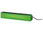 Un luminaire LED rectangulaire noir avec un éclairage vert.