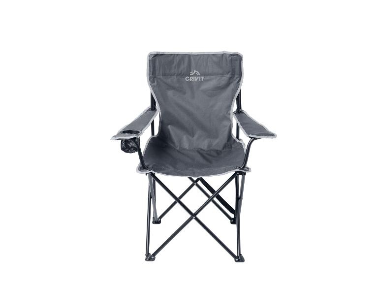 Chaise de camping pliable grise Crivit avec porte-gobelet