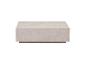 Table basse rectangulaire en marbre beige avec une base plus foncée.
