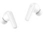 Deux écouteurs sans fil blancs avec un logo sur la tige.
