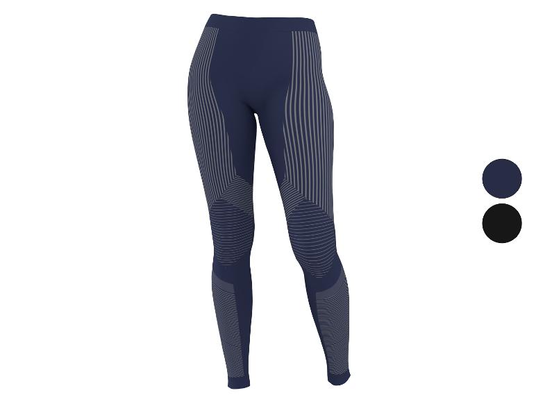 Legging sans couture bleu foncé avec motifs rayés gris.