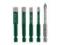 Jeu de 5 forets, dont 4 forets diamant (10, 8, 6, 5 mm) et 1 foret à verre (6 mm).