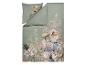 Housse de couette et taie d'oreiller vert sauge avec motif floral pastel.