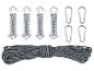 Kit de suspension pour hamac : cordes, ressorts et mousquetons.