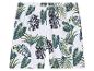 Shorts enfant à motif tropical : feuilles de palmier vertes et blanches.