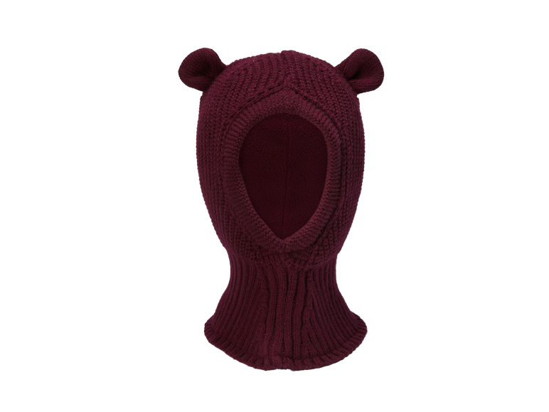 Cagoule tricotée bordeaux avec oreilles d'ours