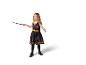 Fille en costume Harry Potter, robe noire avec emblème Gryffondor et baguette magique.