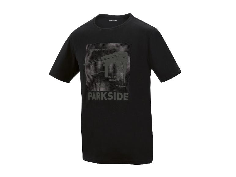 T-shirt noir Parkside avec impression de perceuse.