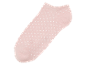 Chaussette rose pâle à pois blancs.