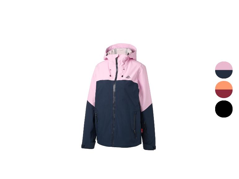 Veste de ski Crivit rose et bleu foncé avec fermeture éclair et capuche.