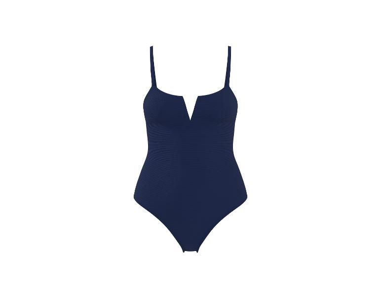 Maillot de bain une pièce bleu marine avec décolleté en V.