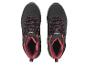 Des chaussures de randonnée noires avec des lacets rouges.
