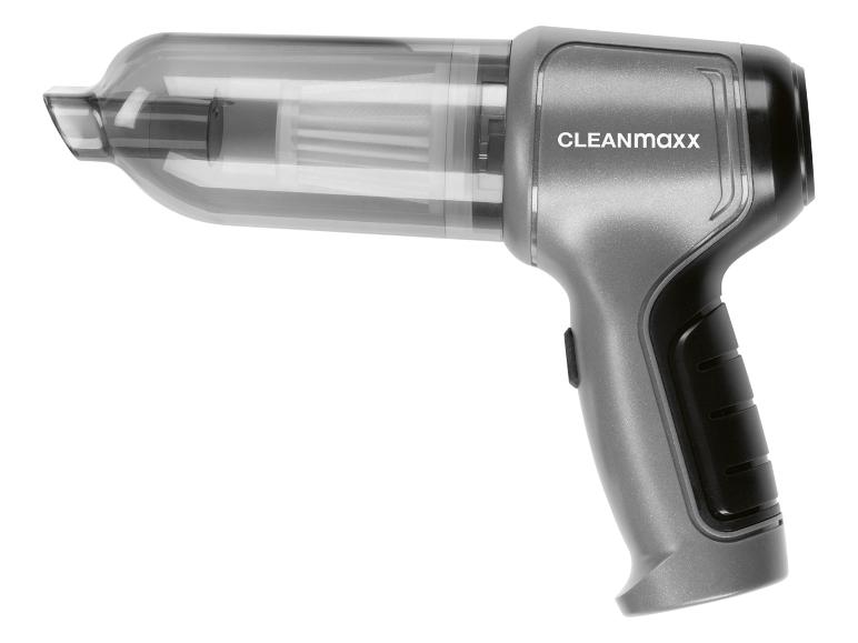 Aspirateur à main sans fil gris avec un bac à poussière transparent