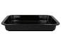 Plat de cuisson rectangulaire noir avec surface émaillée.