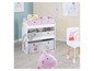 Une armoire de rangement Peppa Pig avec des paniers de rangement roses et gris.