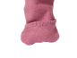 Gros plan d'un vêtement en polaire rose, probablement une grenouillère ou un sac de couchage pour bébé, avec des poignets côtelés.