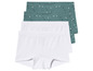 Trois paires de culottes blanches et bleues à pois.