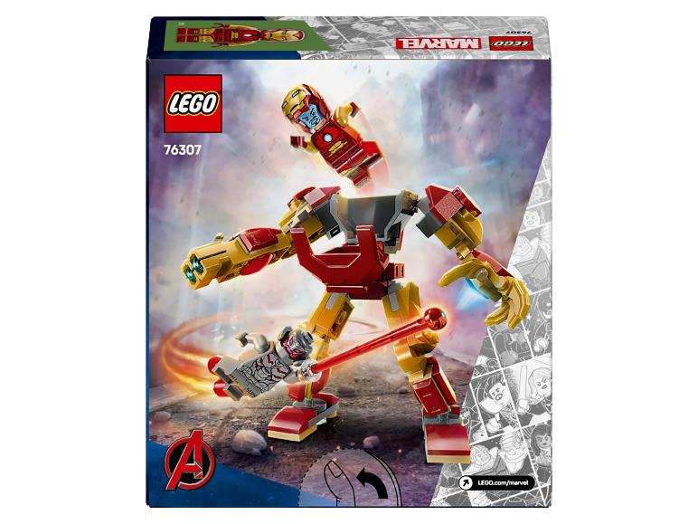 Boîte de jeu de construction avec un robot Iron Man et une figurine d'Ultron.