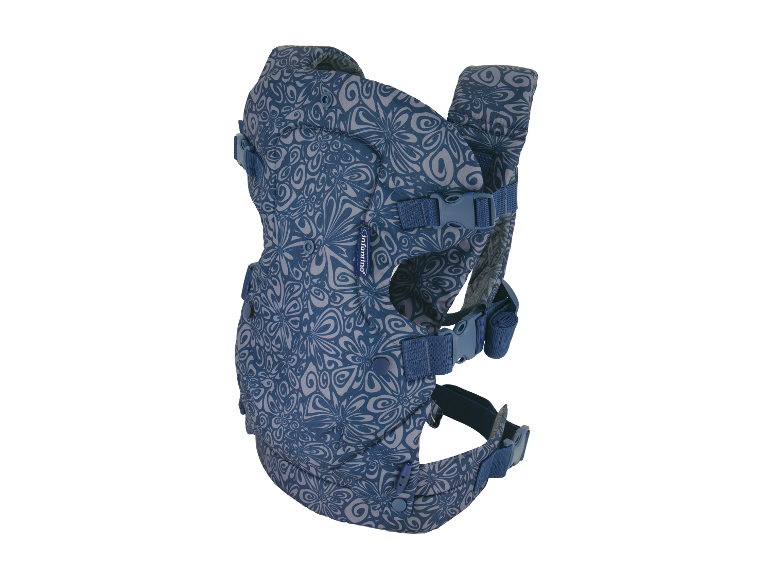 Porte-bébé Infantino à motifs floraux bleu marine.