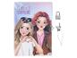 Journal intime 'FOREVER GIRLIE' avec deux filles dessinées, un cadenas et des clés.