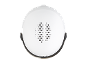 Casque de ski blanc avec trous de ventilation et sangle noire.