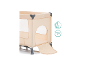 Lit de voyage beige avec ouverture latérale zippée et icône de bébé.