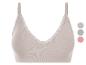 Soutien-gorge beige avec de la dentelle et des bretelles larges.