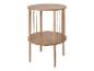 Table d'appoint ronde en bois avec deux étagères et des détails en corde.