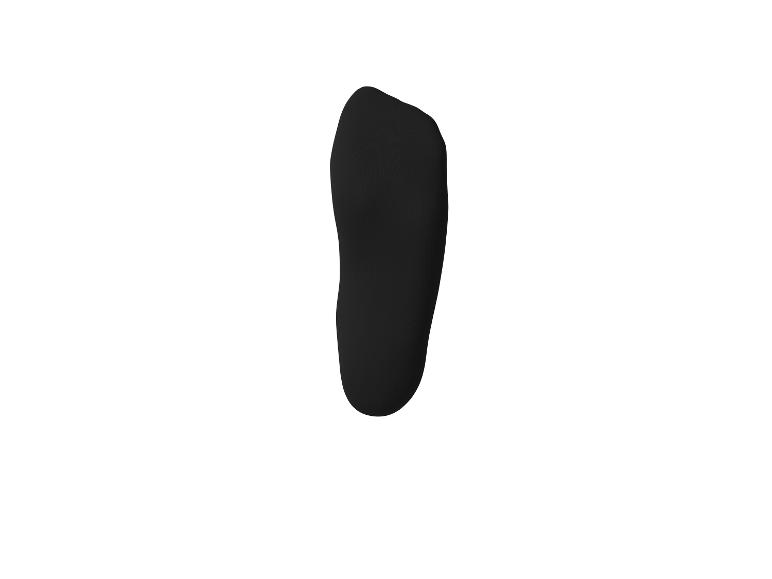 Objet noir en forme de larme sur fond blanc.