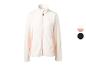 Veste polaire femme blanche avec des accents roses et une fermeture éclair intégrale.