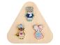 Puzzle triangulaire en bois avec trois animaux : un ours, une loutre et une souris.