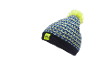 Bonnet d'hiver tricoté avec un pompon jaune fluorescent et un motif à carreaux