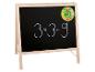 Tableau noir en bois avec horloge éducative pour enfants.